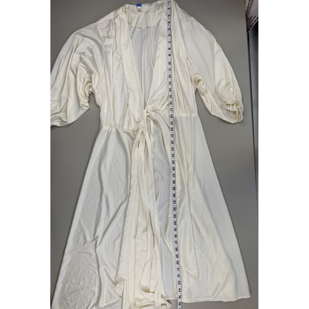 Vintage Cream Satin Robe Size L Boho Bridal Puff Sleeve Tie Waist Romantic - Picture 11 of 14